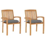 Scaune de grădină cu perne gri, 2 buc., lemn masiv de tec GartenMobel Dekor