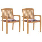 Scaune grădină perne roșii model carouri, 2 buc. lemn masiv tec GartenMobel Dekor