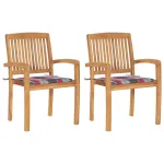 Scaune grădină perne roșii model carouri, 2 buc. lemn masiv tec GartenMobel Dekor
