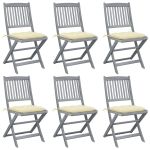 Scaune pliabile de exterior, perne, 6 buc., lemn masiv acacia GartenMobel Dekor