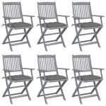Scaune pliabile de exterior, perne, 6 buc., lemn masiv acacia GartenMobel Dekor