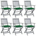 Scaune pliabile de exterior, perne, 6 buc., lemn masiv acacia GartenMobel Dekor