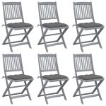 Scaune pliabile de exterior, perne, 6 buc., lemn masiv acacia GartenMobel Dekor