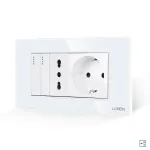 Intrerupator Dublu Cap Scara + Priza Ingusta + Priza Schuko cu Rama din Sticla LUXION, Standard Italian, 4M SmartElectro IntelligentHouse