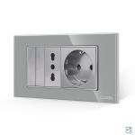 Intrerupator Dublu Cap Scara + Priza Ingusta + Priza Schuko cu Rama din Sticla LUXION, Standard Italian, 4M SmartElectro IntelligentHouse