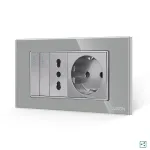 Intrerupator Dublu Cap Scara + Priza Ingusta + Priza Schuko cu Rama din Sticla LUXION, Standard Italian, 4M SmartElectro IntelligentHouse