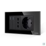 Intrerupator Dublu Cap Scara + Priza Ingusta + Priza Schuko cu Rama din Sticla LUXION, Standard Italian, 4M SmartElectro IntelligentHouse