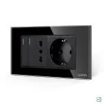 Intrerupator Dublu Cap Scara + Priza Ingusta + Priza Schuko cu Rama din Sticla LUXION, Standard Italian, 4M SmartElectro IntelligentHouse