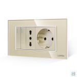 Intrerupator Dublu Cap Scara + Priza Ingusta + Priza Schuko cu Rama din Sticla LUXION, Standard Italian, 4M SmartElectro IntelligentHouse