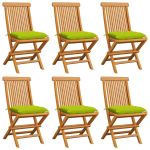 Scaune de grădină cu perne, 6 buc., verde, lemn masiv de tec GartenMobel Dekor