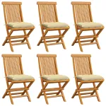 Scaune de grădină cu perne alb crem, 6 buc., lemn masiv de tec GartenMobel Dekor