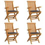 Scaune de grădină cu perne antracit, 4 buc., lemn masiv de tec GartenMobel Dekor