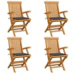 Scaune de grădină cu perne antracit, 4 buc., lemn masiv de tec GartenMobel Dekor