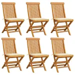 Scaune de grădină cu perne crem, 6 buc., lemn masiv de tec GartenMobel Dekor