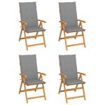 Scaune de grădină cu perne gri, 4 buc., lemn masiv de tec GartenMobel Dekor