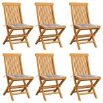 Scaune de grădină cu perne gri carouri, 6 buc., lemn masiv tec GartenMobel Dekor