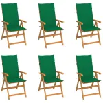 Scaune de grădină cu perne verzi, 6 buc., lemn masiv de tec GartenMobel Dekor