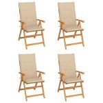 Scaune grădină, cu perne bej, 4 buc., lemn masiv de tec GartenMobel Dekor