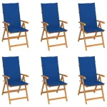 Scaune grădină cu perne albastru regal, 6 buc., lemn masiv tec GartenMobel Dekor