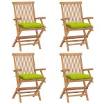Scaune grădină cu perne, 4 buc., verde, lemn masiv tec GartenMobel Dekor
