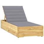 Șezlong cu pernă gri, lemn de pin tratat GartenMobel Dekor