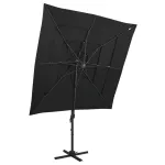 Umbrelă de soare 4 niveluri, stâlp aluminiu, negru, 250x250 cm GartenMobel Dekor