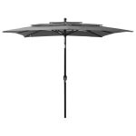 Umbrelă de soare 3 niveluri, stâlp aluminiu, antracit 2,5x2,5 m GartenMobel Dekor