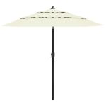 Umbrelă de grădină 3 niveluri, stâlp aluminiu, nisipiu, 2,5 m GartenMobel Dekor