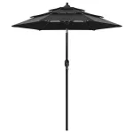 Umbrelă de grădină cu 3 niveluri, stâlp aluminiu, negru, 2 m GartenMobel Dekor