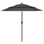 Umbrelă de grădină 3 niveluri, stâlp aluminiu, antracit, 2,5 m GartenMobel Dekor