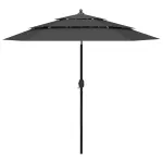Umbrelă de grădină 3 niveluri, stâlp aluminiu, antracit, 2,5 m GartenMobel Dekor