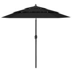 Umbrelă de grădină cu 3 niveluri, stâlp aluminiu, negru, 2,5 m GartenMobel Dekor