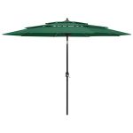 Umbrelă de grădină cu 3 niveluri, stâlp aluminiu, verde, 3 m GartenMobel Dekor