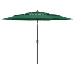 Umbrelă de grădină cu 3 niveluri, stâlp aluminiu, verde, 3 m GartenMobel Dekor