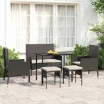 Set mobilier de grădină cu perne, 6 piese, negru, poliratan GartenMobel Dekor