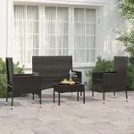 Set mobilier relaxare grădină 4 piese cu perne poliratan negru GartenMobel Dekor