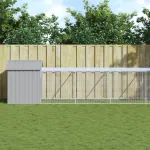 Coteț pui cu incintă gri deschis 117x1221x123cm oțel galvanizat GartenMobel Dekor