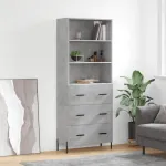 Dulap înalt, gri beton, 69,5x34x180, lemn compozit GartenMobel Dekor