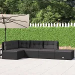 Set șezlonguri de grădină, 5 piese, cu perne, negru, poliratan GartenMobel Dekor