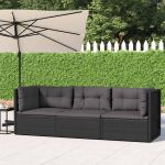 Set mobilier de grădină cu perne, 3 piese, negru, poliratan GartenMobel Dekor