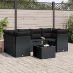 Set canapele de grădină cu perne, 7 piese, negru, poliratan GartenMobel Dekor
