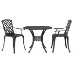 Set mobilier bistro, 3 piese, negru, aluminiu turnat GartenMobel Dekor