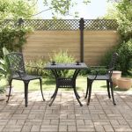 Set mobilier bistro, 3 piese, negru, aluminiu turnat GartenMobel Dekor