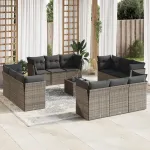 Set mobilier de grădină cu perne, 13 piese, gri, poliratan GartenMobel Dekor