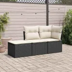 Set mobilier de grădină cu perne, 3 piese, negru, poliratan GartenMobel Dekor