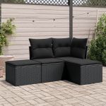 Set mobilier de grădină cu perne, 4 piese, negru, poliratan GartenMobel Dekor
