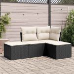 Set mobilier de grădină cu perne, 4 piese, negru, poliratan GartenMobel Dekor
