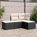 Set mobilier de grădină cu perne, 4 piese, negru, poliratan GartenMobel Dekor