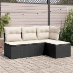 Set mobilier de grădină cu perne, 4 piese, negru, poliratan GartenMobel Dekor