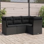 Set mobilier de grădină cu perne, 4 piese, negru, poliratan GartenMobel Dekor